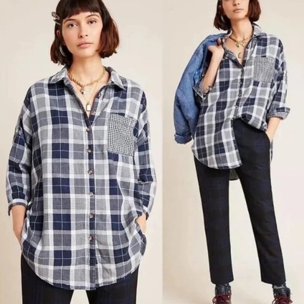Anthropologie Pilcro plaid button-down oversize shirt